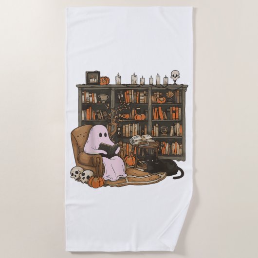 Serviette De Plage Amoureux des chats du livre de lecture Ghost Hallo (Devant)
