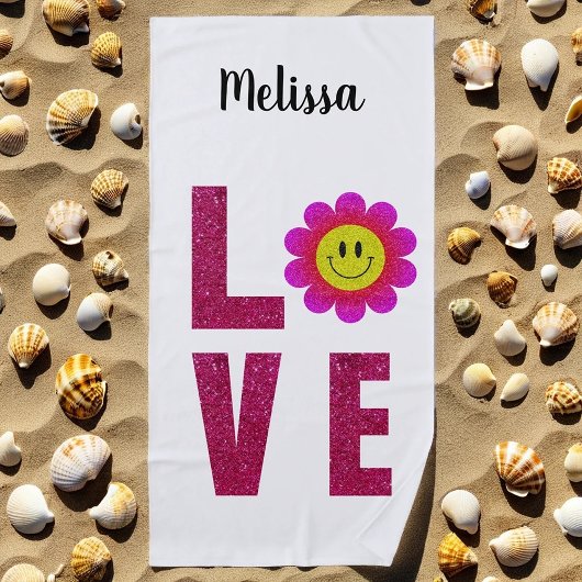 Serviette De Plage Amusant été Floral Boho Love tournesol rose