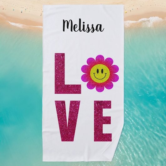 Serviette De Plage Amusant été Floral Boho Love tournesol rose