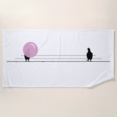 Serviette De Plage Amusant mignon Bubble rose Oiseaux de gomme sur un (Devant)