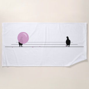 Serviette De Plage Amusant mignon Bubble rose Oiseaux de gomme sur un