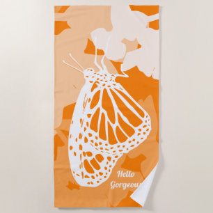 Serviette De Plage Amusant Orange Bonjour Magnifique Monarque Papillo