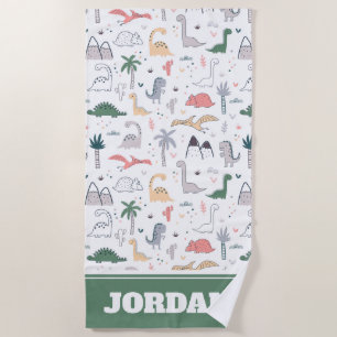 Serviette De Plage Amusant Pastel Dinosaur Motif de scène