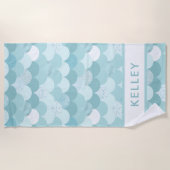 Serviette De Plage Amusants Moderne Bleu Vert Sirène Échelle Motif (Devant)