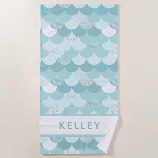 Serviette De Plage Amusants Moderne Bleu Vert Sirène Échelle Motif (Devant)