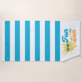 Serviette De Plage ☀️ Amusement au Soleil Rayure Turquoise Tropicale (Devant)