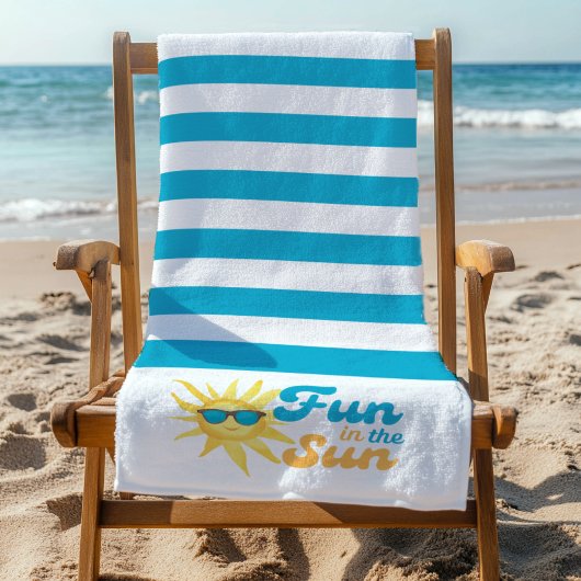 Serviette De Plage ☀️ Amusement au Soleil Rayure Turquoise Tropicale