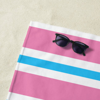 Serviette De Plage Amusement d'été Monogramme rayé rose et turquoise