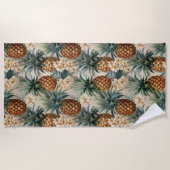 Serviette De Plage Ananas à fleurs blanches tropicales (Devant)