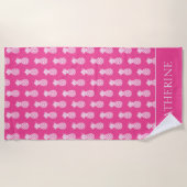 Serviette De Plage Ananas blanc chic sur fond rose (Devant)