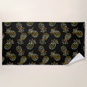 Serviette De Plage Ananas chic de noir et d'or (Devant)