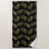 Serviette De Plage Ananas chic de noir et d'or (Devant)
