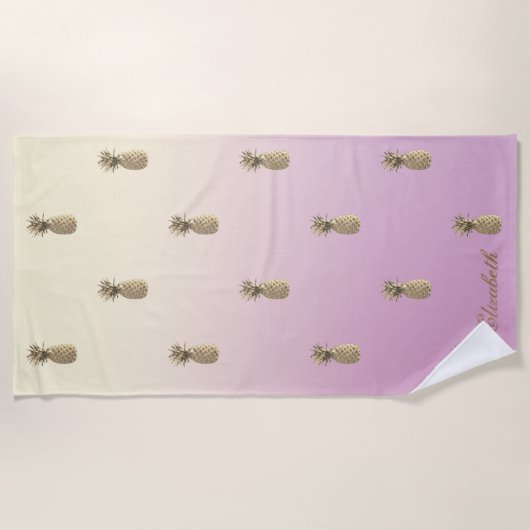 Serviette De Plage Ananas doré exotique tropical (Devant)