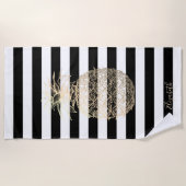 Serviette De Plage Ananas en or, Blancs noirs (Devant)