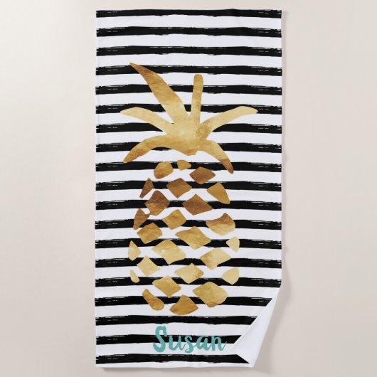Serviette De Plage Ananas et pinces - Customisez avec votre nom (Devant)