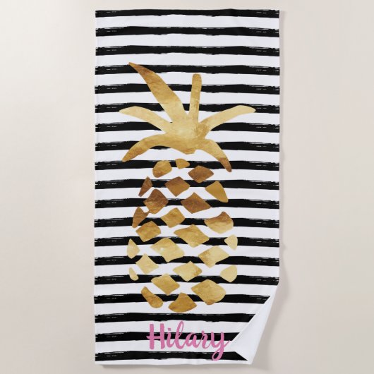 Serviette De Plage Ananas et pinces - Customisez avec votre nom (Devant)