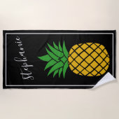Serviette De Plage Ananas et Whimsical noir nom manuscrit (Devant)