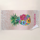 Serviette De Plage Ananas floral Parties scintillant tropicale Bokeh (Devant)