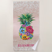 Serviette De Plage Ananas floral Parties scintillant tropicale Bokeh (Devant)