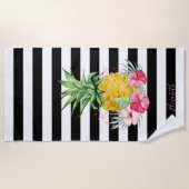 Serviette De Plage Ananas, Hibiscus Blancs Noirs (Devant)