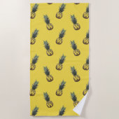 Serviette De Plage Ananas Motif Monogram Yellow Beach Towel (Devant)