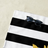 Serviette De Plage Ananas Pailleté Vert Rayures Noires et Blanches (En situation)