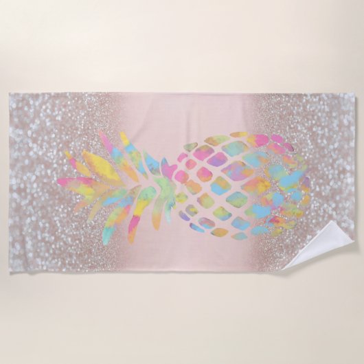 Serviette De Plage Ananas Parties scintillant tropicale Bokeh (Devant)