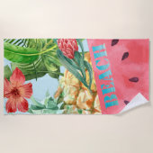 Serviette De Plage Ananas Pastèque Hibiscus Feuilles de Palmier Migno (Devant)