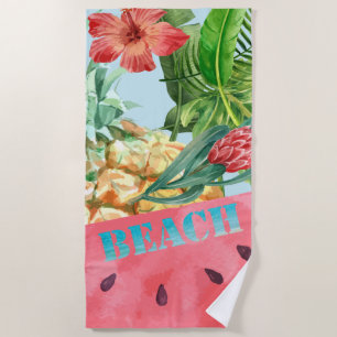 Serviette De Plage Ananas Pastèque Hibiscus Feuilles de Palmier Migno