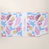 Serviette De Plage Ananas rose bleu tropical nom du motif (Devant)