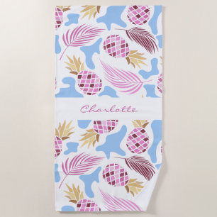 Serviette De Plage Ananas rose bleu tropical nom du motif