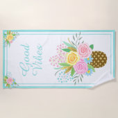 Serviette De Plage Ananas Rose Bouquet Good Vibes Rose Turquoise (Devant)