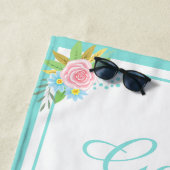 Serviette De Plage Ananas Rose Bouquet Good Vibes Rose Turquoise (En situation)