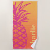 Serviette De Plage Ananas rose chaud orange dégradé jaune rétro (Devant)