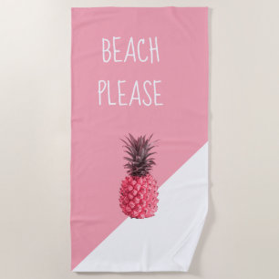 Serviette De Plage Ananas rose et blanc tropical girly mignon