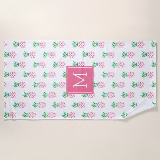 Serviette De Plage Ananas rose Monogramme (Devant)