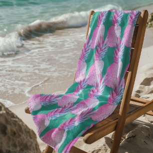 Serviette De Plage Ananas roses Caraïbes Bleu