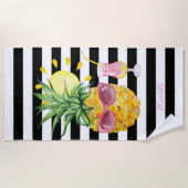 Serviette De Plage Ananas, Soleil, Cocktail Blancs noirs (Devant)