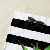 Serviette De Plage Ananas, Soleil, Cocktail Blancs noirs (En situation)
