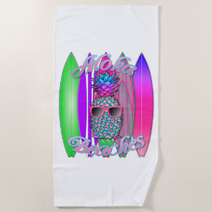Serviette De Plage Ananas surfant Aloha d'amusement tropical de