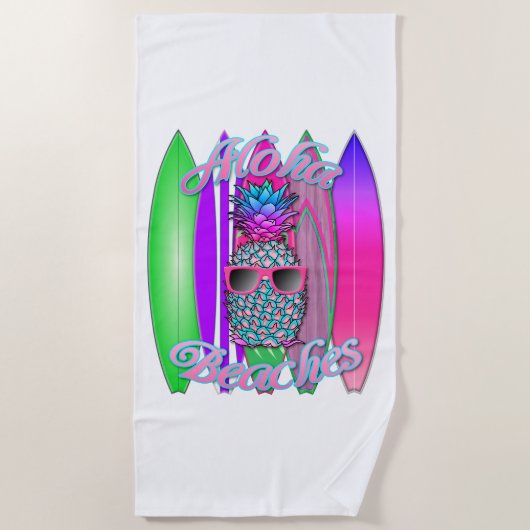 Serviette De Plage Ananas surfant Aloha d'amusement tropical de (Devant)