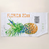 Serviette De Plage Ananas tropical Ajouter le nom, l'année et l'empla (Devant)