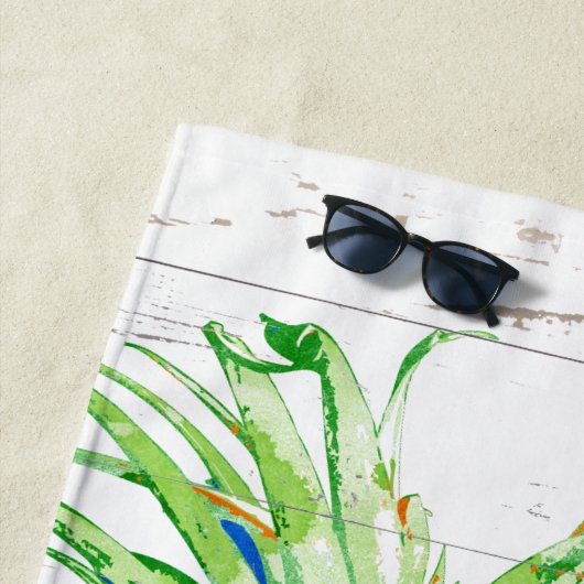 Serviette De Plage Ananas tropical Ajouter le nom, l'année et l'empla (En situation)