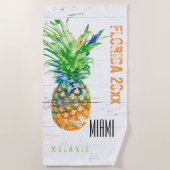 Serviette De Plage Ananas tropical Ajouter le nom, l'année et l'empla (Devant)