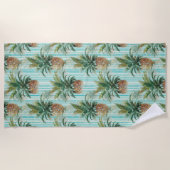 Serviette De Plage Ananas tropical avec bandes Aqua (Devant)