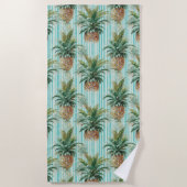 Serviette De Plage Ananas tropical avec bandes Aqua (Devant)