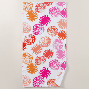 Serviette De Plage Ananas Tropical Momona Hawaiian - Rose-Blanc