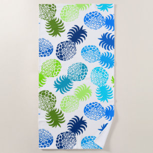 Serviette De Plage Ananas Tropical Momona Hawaiian - Turq- Blanc