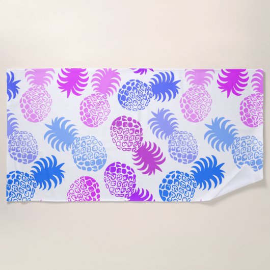 Serviette De Plage Ananas Tropical Momona Hawaiian - Violet- Blanc (Devant)
