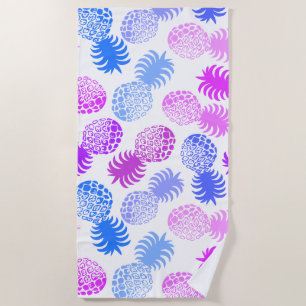 Serviette De Plage Ananas Tropical Momona Hawaiian - Violet- Blanc